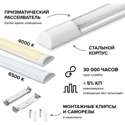 Светодиодный линейный светильник Wolta LED 45Вт, 4000К Дневной свет, IP40 WLFS45W04