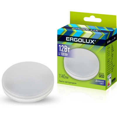 Светодиодная лампа Ergolux LED-GX53-12W-GX53-6K, 12Вт, GX53, 6500К, 180-280В 14238