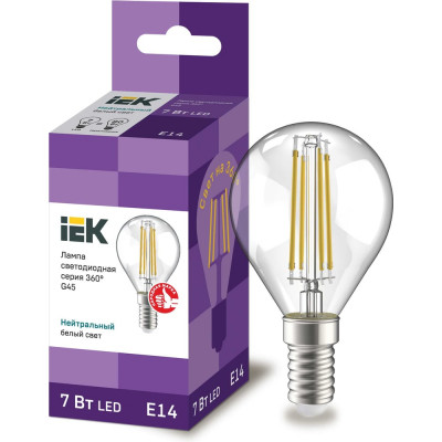 Лампа IEK серия 360, LED, G45, шар прозрачный, 7вт, 230В, 3000К, E27 LLF-G45-7-230-30-E27-CL