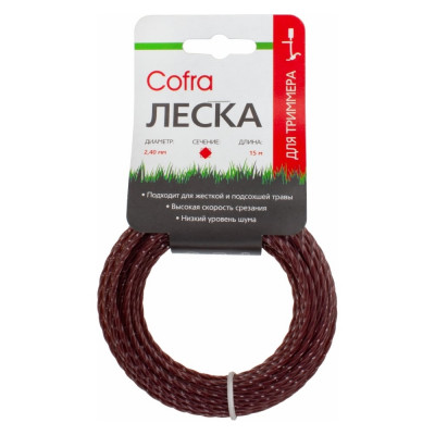 Леска для триммера (2.4 мм; витой квадрат; 15 м) COFRA LTC-2.4SQT-15