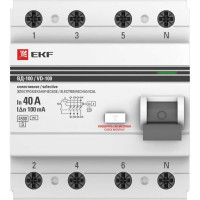 Селективное электромеханическое устройство защитного отключения EKF 4P 40А/100мА PROxima elcb-4-40-100S-em-pro