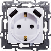 Розетка ЭРА Elegance 14410901, 2PE, 16A/250В, шторки, с 2xUSB 5В/3А, белый, 10/100/2000 Б0047867