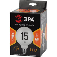 Филаментная лампа ЭРА FLED G125-15w-827-E27 OPAL, шар опал, 15 Вт, теплая, E27, 20/240 Б0047038