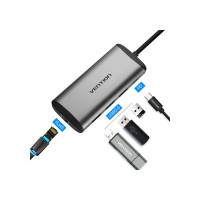 Сетевой адаптер Vention USB-C M/ Gigabit Ethernet RJ45 F/OTG хаб 3xUSB 3.0/PD TGDHB