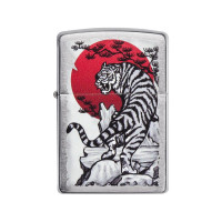 Зажигалка ZIPPO Asian Tiger, с покрытием Brushed Chrome, 38x13x57 мм, 29889