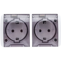 Двойная розетка TDM ELECTRIC 2П+3 открытой установки IP54 16А с прозрачной крышкой белая "Селигер" SQ1818-0009