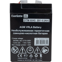 Батарея аккумуляторная АКБ DTM 6045 6V 4.5Ah, клеммы F1 ExeGate 282947