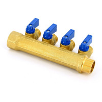 Коллектор Tiemme НВ 3/4', 4х1/2'х16 Н 36 мм, с кранами 1820016/1824G160404