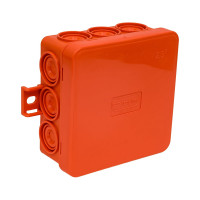 Огнестойкая коробка Экопласт JBL085 E110, о/п 85х85х38, 12 выходов, IP55, 4P, цвет оранжевый 43155HF