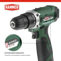 Аккумуляторная дрель-шуруповерт Hammer Flex 12 В, 2x1.5 Ач, Li-ION, 10 мм, 0-350/0-1400 об/мин, 26 Нм, в кейсе ACD12/2CS
