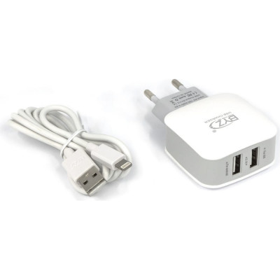 BYZ Сетевое ЗУ 2хUSB-А, 2.1А + кабель AM-8pin 1 м, белый 23750-ZL-720IW