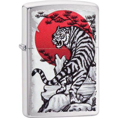 ZIPPO Зажигалка Asian Tiger с покрытием Brushed Chrome латунь/сталь серебристая 38x13x57 мм 29889