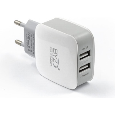 BYZ Сетевое ЗУ,2хUSB-А, 2.1А, с разделением на ОС Android и iOS белый, 23750-ZL-720EUW