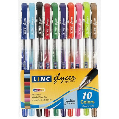 Linc Набор шарик.ручек GLYCER 0,7 мм 10 цв. ассорти резин.грип 1300RF/10