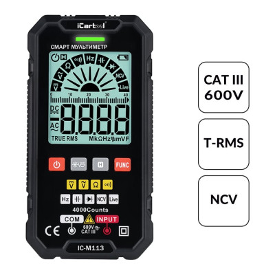 iCarTool Цифровой смарт мультиметр с подсветкой экрана CATIII 600V, TrueRMS IC-M113