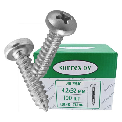 SORREX Саморез оцинкованный по металлу DIN 7981С 4,2х32 (100 штук) 7981С-1-042-032 100