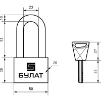 Навесной замок БУЛАТ ВС 3-С50-01 НС (нержавеющая сталь; 10 мм) 13990