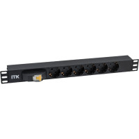 Блок розеток IEK ITK PDU 6 роз. нем. ст. с автом.10А 1U, вх.С14 без каб. чер. PH21-6D3