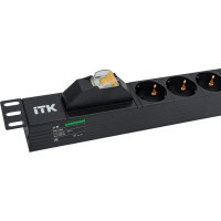 Блок розеток IEK ITK PDU 6 роз. нем. ст. с автом.10А 1U, вх.С14 без каб. чер. PH21-6D3