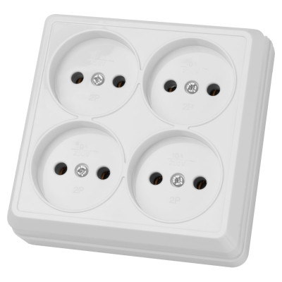 Розетка TDM ELECTRIC четырехместная 2П открытой установки IP20 10A белая серия "Ладога" SQ1801-0120