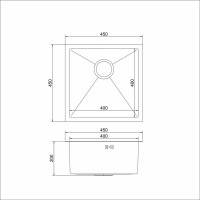 Подстольная мойка MIXLINE PRO 45x45, 3 мм, выпуск 3 1/2, 20 см, с сифоном, сатин 547225