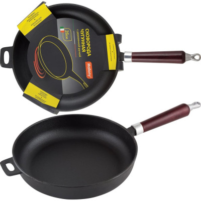 Чугунная сковорода Mallony CIF26-W с деревянной ручкой диаметр - 26 см 983004