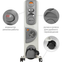 Масляный обогреватель TDM ELECTRIC МО-11ТВ, 2500 Вт, 11 секций, вентилятор, регулировка мощности 1000/1500/2500+400 Вт, термостат, SQ2501-0913