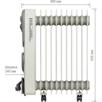 Масляный обогреватель TDM ELECTRIC МО-11ТВ, 2500 Вт, 11 секций, вентилятор, регулировка мощности 1000/1500/2500+400 Вт, термостат, SQ2501-0913