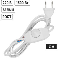 Шнур с плоской вилкой и светорегулятором TDM ELECTRIC ШУ05С1 200Вт, RL ШВВП 2x0,75мм2 2м. белый SQ1305-0051