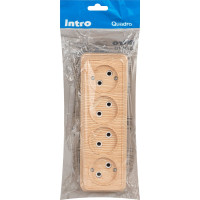 Розетка Intro Quadro 2-207-11 без заземления, четырехместная, 4х2P, 16А-250В, IP20, ОУ, сосна, Б0053836