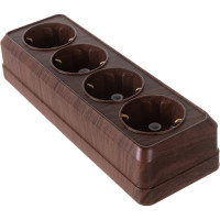 Розетка Intro Quadro с заземлением четырёхместная 4x2P+E, 16А-250В, IP20, открытая установка, венге, Б0053842