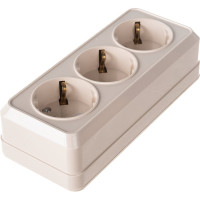 Розетка Intro Quadro с заземлением трехместная 3x2P+E, 16А-250В, IP20, открытая установка, слоновая кость, Б0053821