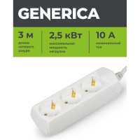 Удлинитель GENERICA У03 3 места 2P+PE/3м 3х1мм2 10А/250В WYP10-10-03-03-Z-G