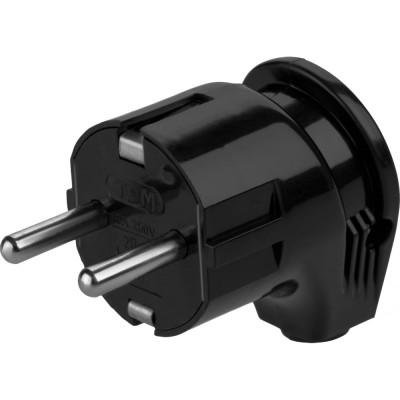 Угловая вилка TDM ELECTRIC с заземлением черная 16А 250В серии "Народная" SQ1806-0408