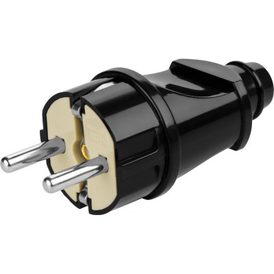Прямая вилка TDM ELECTRIC с заземлением, черная 16А, 250В, серии "Народная" SQ1806-0404