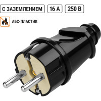Прямая вилка TDM ELECTRIC с заземлением, черная 16А, 250В, серии "Народная" SQ1806-0404