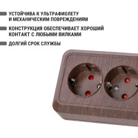 Двойная угловая розетка TDM ELECTRIC 2П+3 открытой установки с защитными шторками IP20 250В 16А бук "Ладога" SQ1801-0343