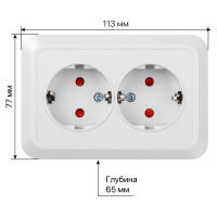 Двойная угловая розетка TDM ELECTRIC 2П+З открытой установки с защитными шторками IP20 250В 16А белая "Ладога" SQ1801-0067