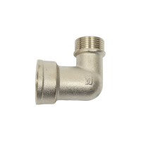 Угольник STI латунный Ду25х20 (1"x 3/4") Ру16 ВР/НР переходной, никелированный D270-05017