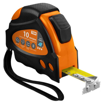 Рулетка TDM ELECTRIC 10 м х 25 мм, тройная фиксация, автостоп, обрезиненный корпус, магнит, Алмаз SQ1018-0112