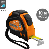 Рулетка TDM ELECTRIC 10 м х 25 мм, тройная фиксация, автостоп, обрезиненный корпус, магнит, Алмаз SQ1018-0112