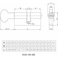 Цилиндровый механизм с вертушкой KALE KILIT 164 SM/90 (40+10+40) мм, никель, 5 кл. 25583