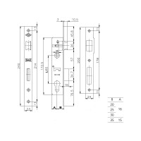 Корпус узкопрофильного замка с защёлкой KALE KILIT 153 (20 мм) w/b никель 7677