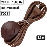 Шнур с ножным выключателем и плоской вилкой TDM ELECTRIC ШУН01В ШВВП 2x0,75мм2 3,5м. коричневый ЭКО SQ1305-0066