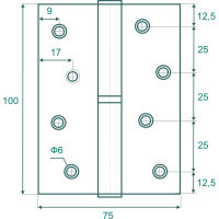 Петля съёмная VETTORE 125×75×2.5mm-1BB AB-L левая Бронза, 2шт 20630