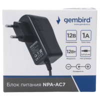 Адаптер питания Gembird 12В/1А, 1 штекер 5,5x2,5мм, NPA-AC7