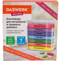Таблетница-органайзер для лекарств и витаминов DASWERK 7 дней/4 приема clear 630846