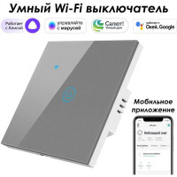 Сенсорный однокнопочный умный выключатель Roximo серый SWSEN01-1S