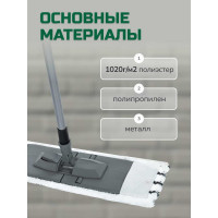 Швабра для влажной уборки In'Loran плоская, микрофибра, серая, 44х13 см, телескопическая ручка 71-120 см, арт. BS-012P