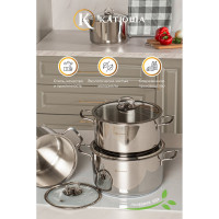 Кастрюля Катюша Марта нержавеющая сталь, 9.2 л, 30x14 см, стек.крышка, арт.100-30-0